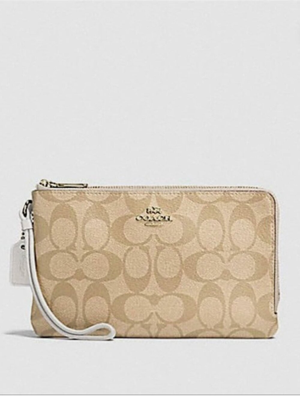 NWT COACH Double Zip Wallet Wristlet in Signature Coated Canvas F16109